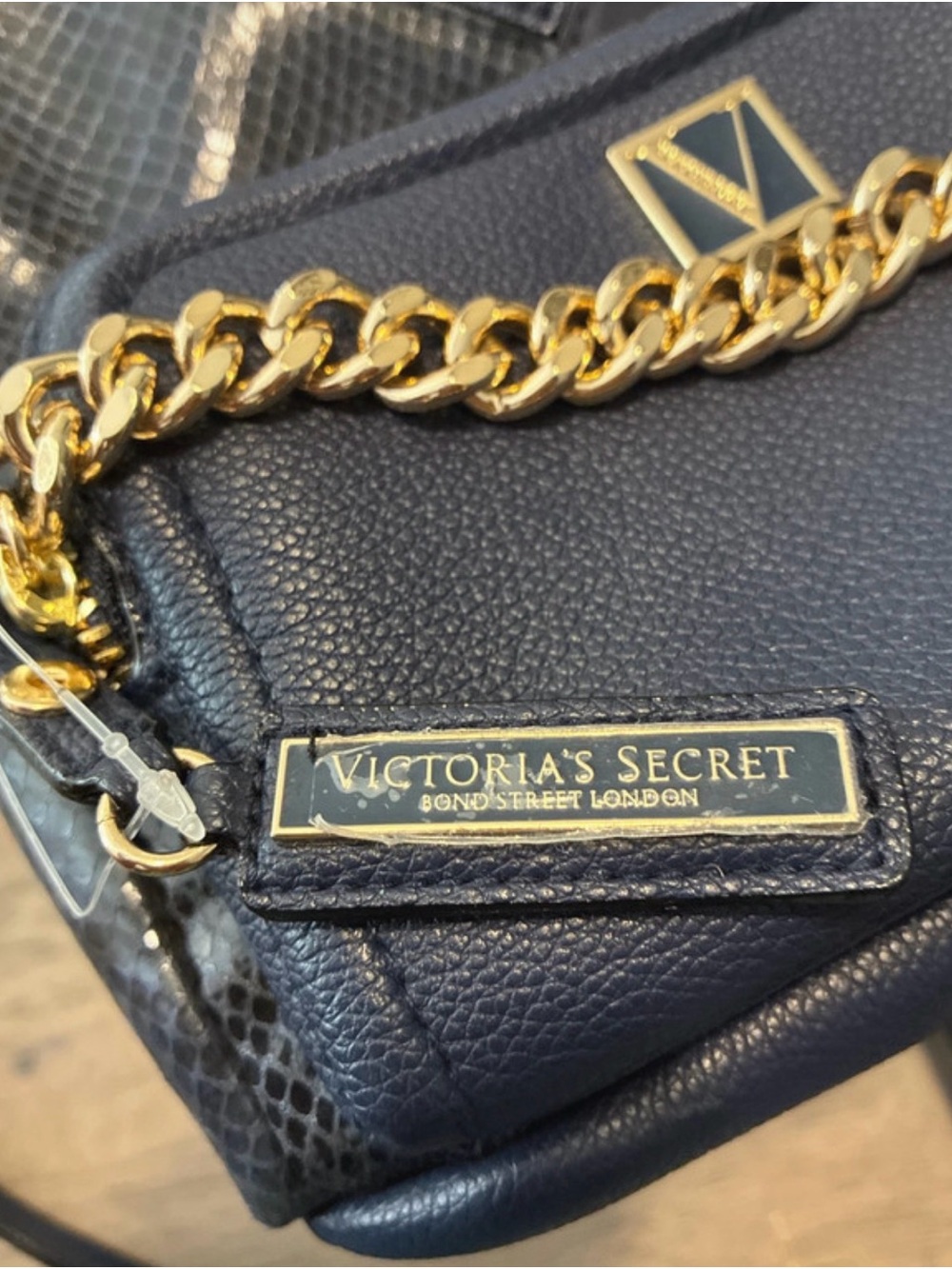 Victoria's Secret Navy Mini Backpack with Gold Chain Accent - Picture 4 of 6